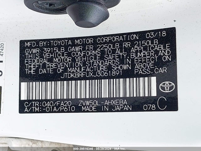 Toyota Prius Two 2018 JTDKBRFUXJ3061891 Image 9