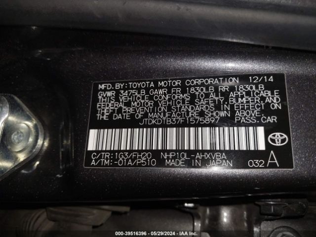 JTDKDTB37F1575897 Toyota Prius C One