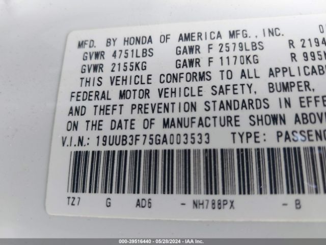 19UUB3F75GA003533 Acura Tlx V6 Advance