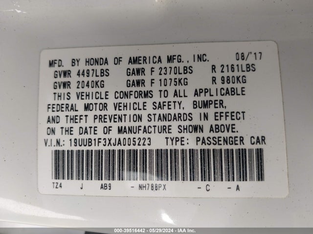 Acura TLX 2018 19UUB1F3XJA005223 Image 9