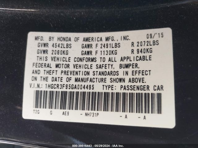 1HGCR3F95GA004495 Honda Accord Touring