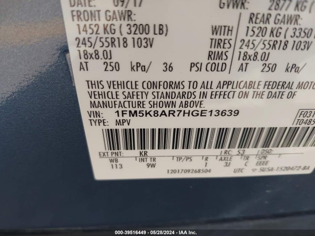 Ford Utility Police Interceptor 2017 1FM5K8AR7HGE13639 Image 9