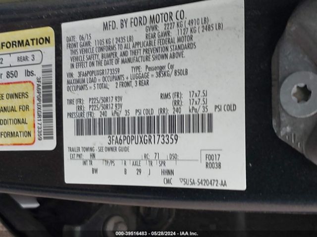 3FA6P0PUXGR173359 Ford Fusion Energi Se Luxury