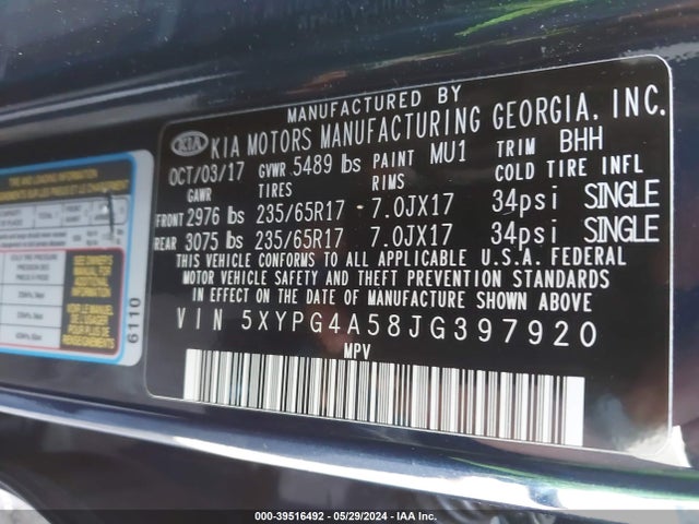 KIA Sorento 3.3l Lx 2018 5XYPG4A58JG397920 Image 9