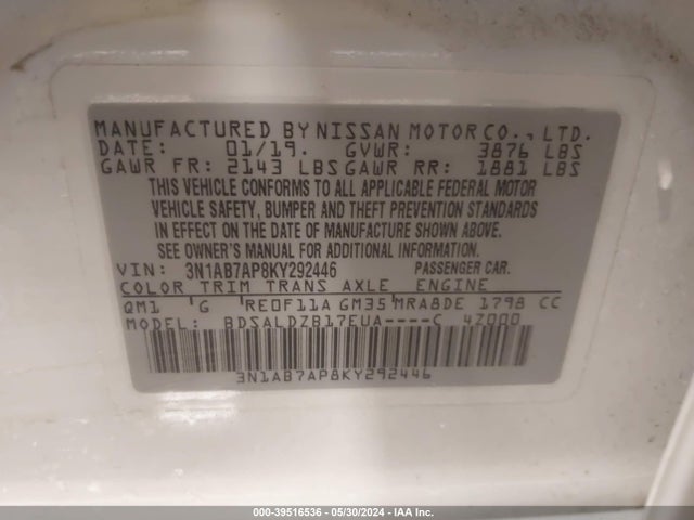 Nissan SENTRA SV 2019 3N1AB7AP8KY292446 Image 9