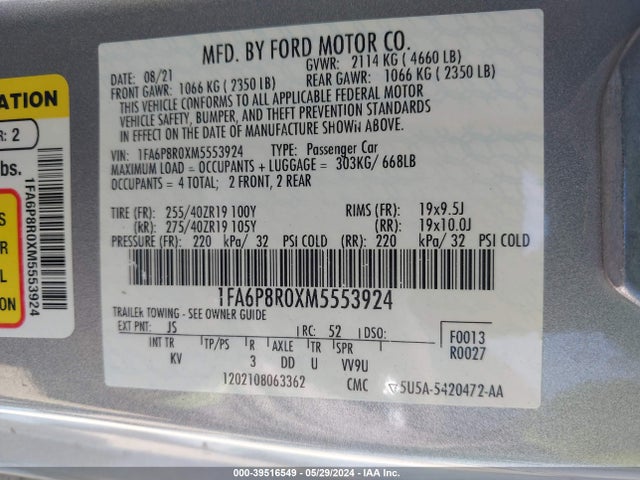 Ford Mustang Mach 1 Fastback 2021 1FA6P8R0XM5553924 Image 9