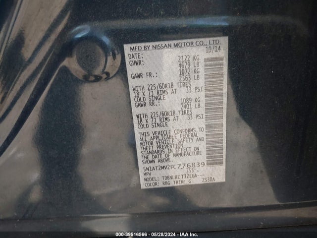 Nissan Rogue Sl 2015 5N1AT2MV2FC776839 Image 9