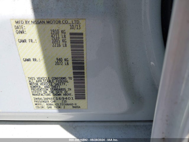 Nissan Altima 2.5 Sl 2014 1N4AL3APXEC169401 Image 9