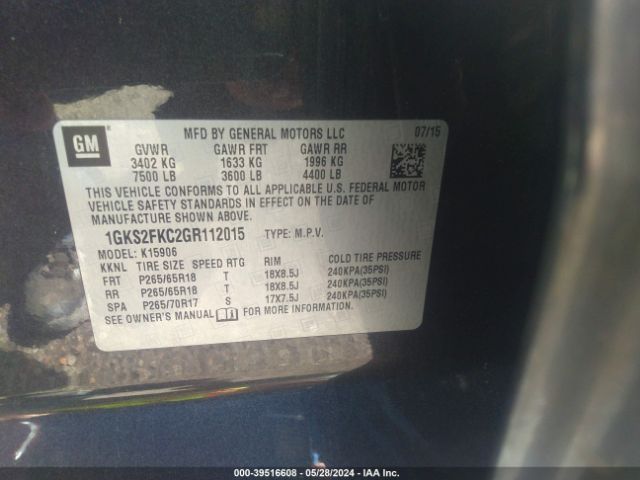 1GKS2FKC2GR112015 GMC Yukon Xl Sle