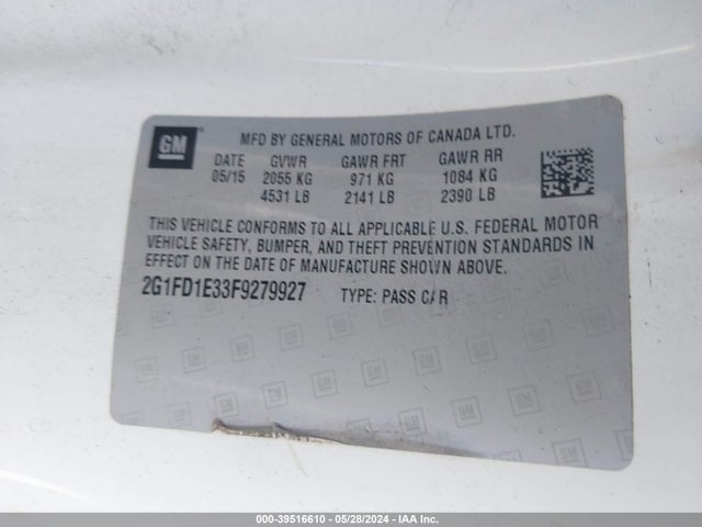 Chevrolet Camaro 1lt 2015 2G1FD1E33F9279927 Image 9