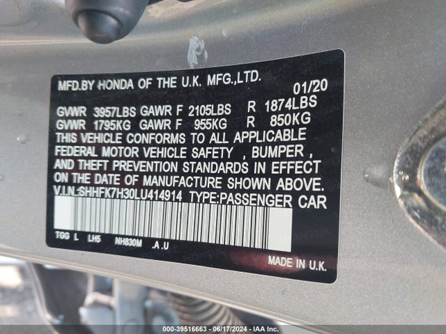 Honda Civic Lx 2020 SHHFK7H30LU414914 Image 9