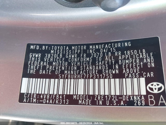 Toyota COROLLA LE 2015 5YFBURHE7FP311750 Image 9