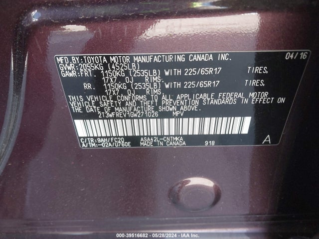 Toyota Rav4 Xle 2016 2T3WFREV1GW271026 Image 9