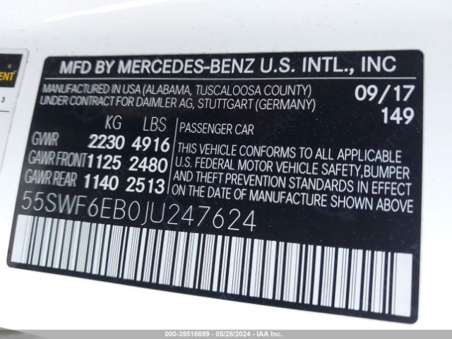 55SWF6EB0JU247624 Mercedes-Benz Amg C 43 4matic