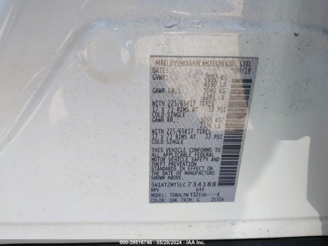 5N1AT2MT5LC734188 Nissan Rogue S Fwd