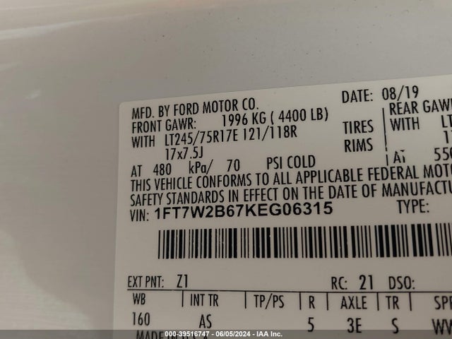 Ford F-250 Xl 2019 1FT7W2B67KEG06315 Image 9
