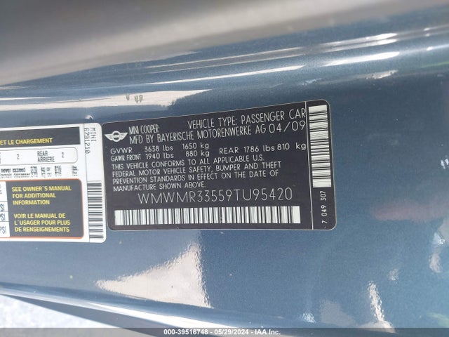 2009 MINI COOPER WMWMR33559TU95420 Photo 8