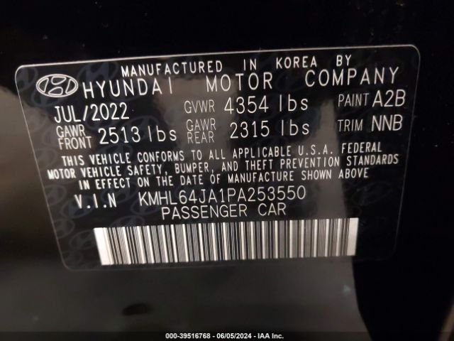 KMHL64JA1PA253550 Hyundai SONATA SEL