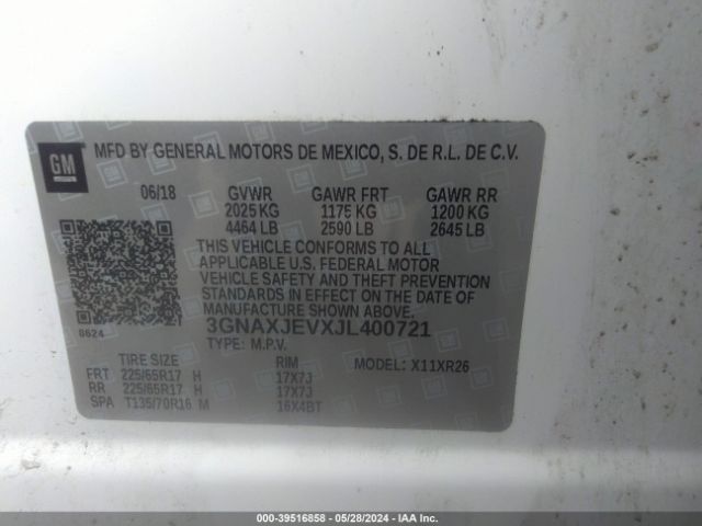 3GNAXJEVXJL400721 Chevrolet EQUINOX LT