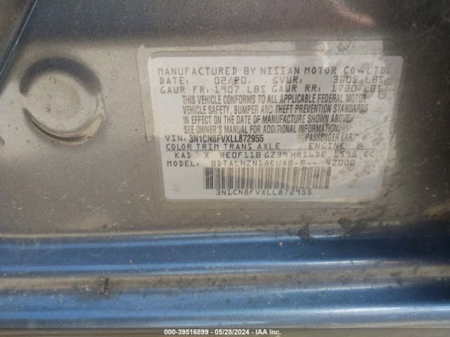3N1CN8FVXLL872955 Nissan Versa Sr Xtronic Cvt