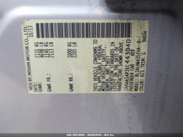 Nissan Maxima 3.5 Sv 2014 1N4AA5AP3EC443040 Image 9