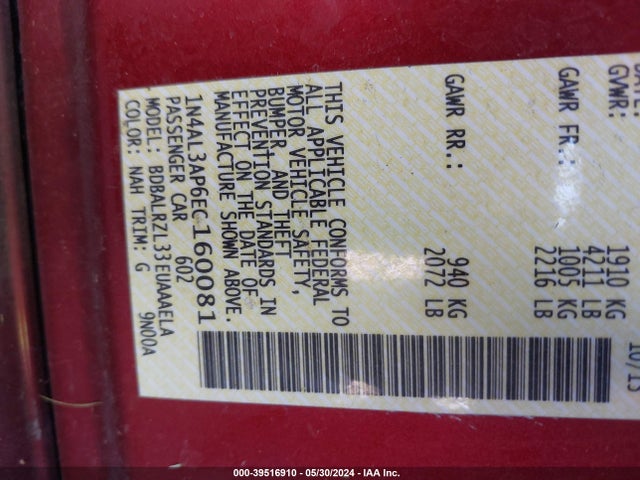 Nissan Altima 2.5 S 2014 1N4AL3AP6EC160081 Image 9