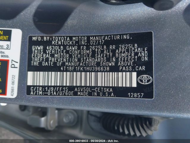 4T1BF1FK1HU396638 Toyota CAMRY SE