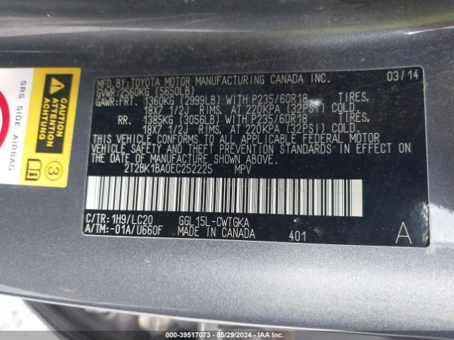 2T2BK1BA0EC252225 Lexus RX 350