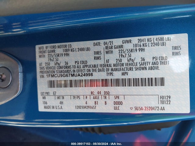 Ford ESCAPE SE 2021 1FMCU9G67MUA24998 Image 9