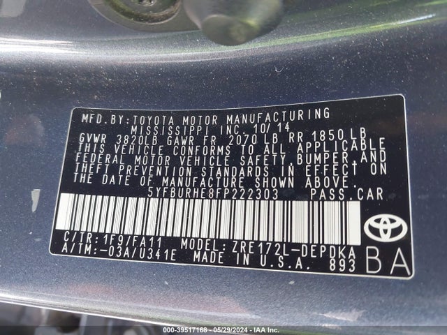 Toyota COROLLA L 2015 5YFBURHE8FP222303 Image 9
