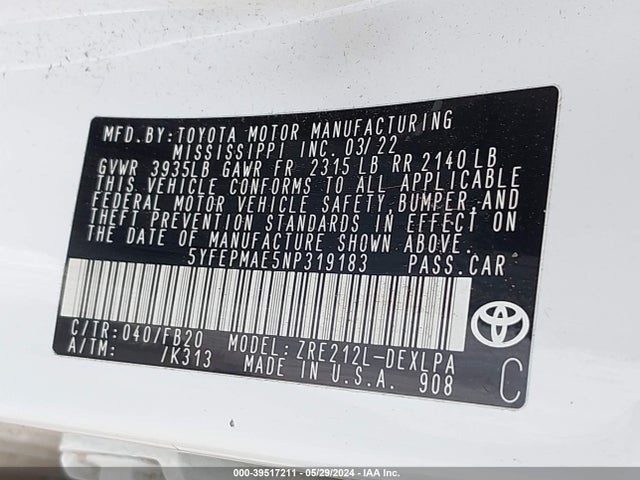 Toyota COROLLA LE 2022 5YFEPMAE5NP319183 Image 9
