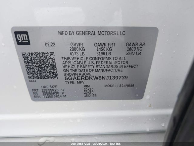 5GAERBKW8NJ139739 Buick Enclave Fwd Essence