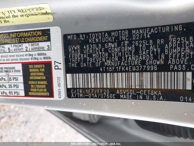 Toyota CAMRY SE 2014 4T1BF1FK4EU377996 Image 9