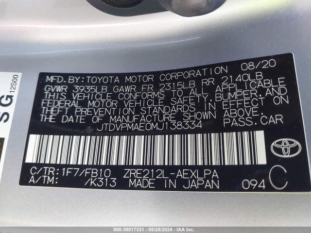 Toyota COROLLA LE 2021 JTDVPMAE0MJ138334 Image 9
