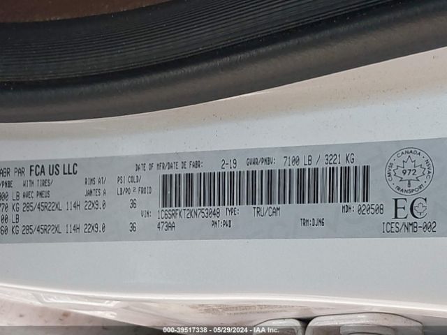 1C6SRFKT2KN753048 RAM 1500 Laramie Longhorn