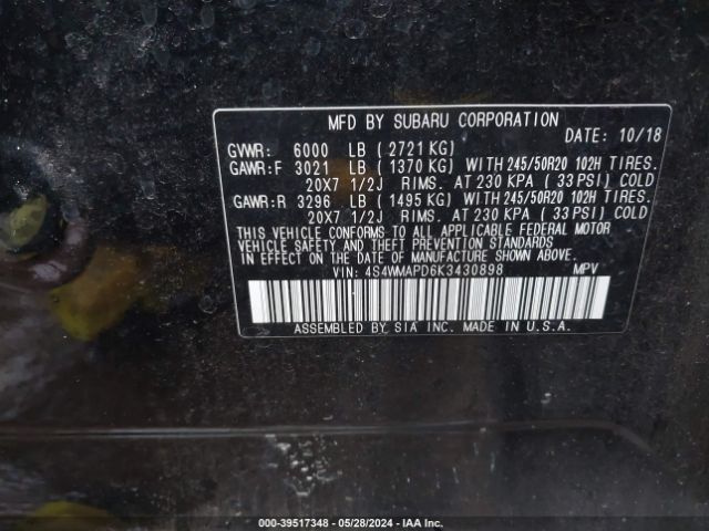 4S4WMAPD6K3430898 Subaru Ascent Limited
