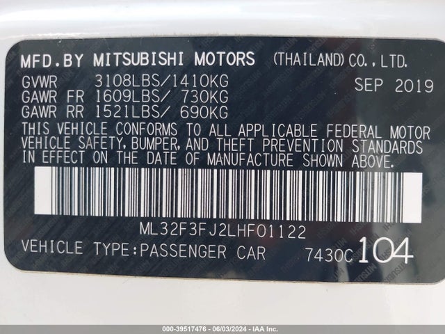 Mitsubishi Mirage G4 Es 2020 ML32F3FJ2LHF01122 Image 9