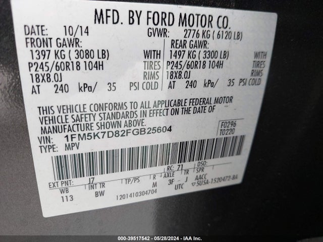 Ford EXPLORER XLT 2015 1FM5K7D82FGB25604 Image 9
