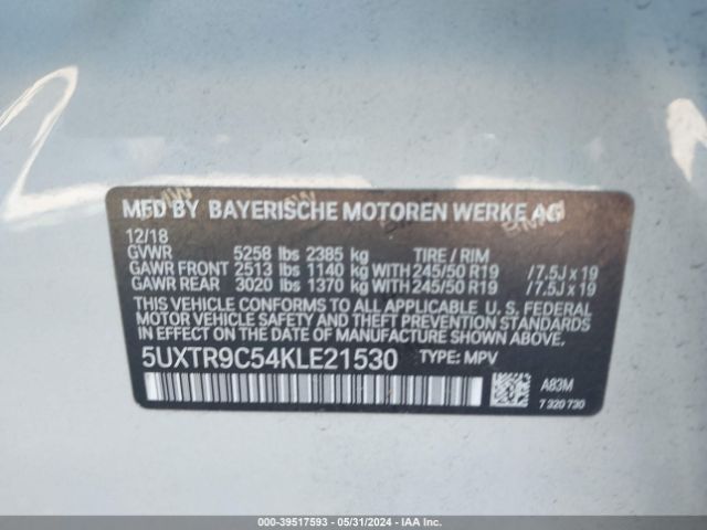 5UXTR9C54KLE21530 BMW X3 Xdrive30i