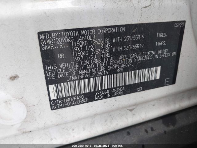 JTMA1RFV6LD528616 Toyota Rav4 Xle Premium