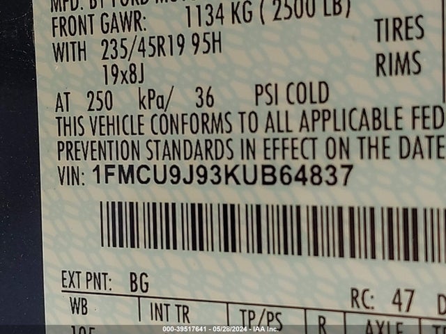 Ford Escape Titanium 2019 1FMCU9J93KUB64837 Image 9