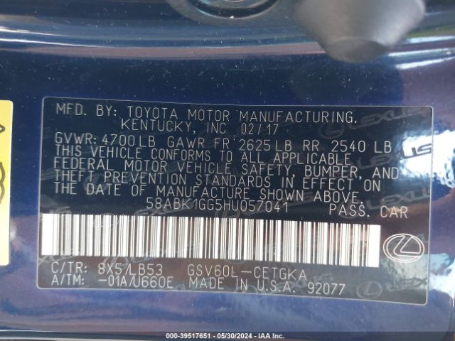 58ABK1GG5HU057041 Lexus ES 350