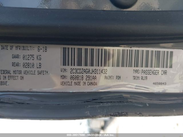 2C3CDZAG0JH311432 Dodge Challenger Sxt Plus
