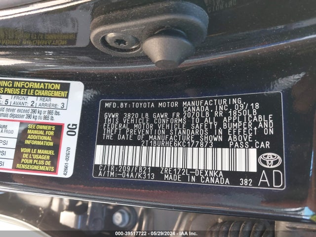 Toyota COROLLA LE 2019 2T1BURHE6KC177873 Image 9