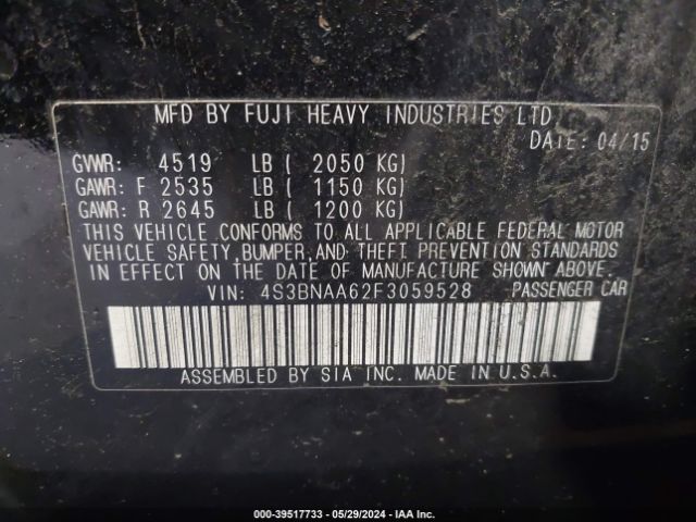 4S3BNAA62F3059528 Subaru Legacy 2.5i