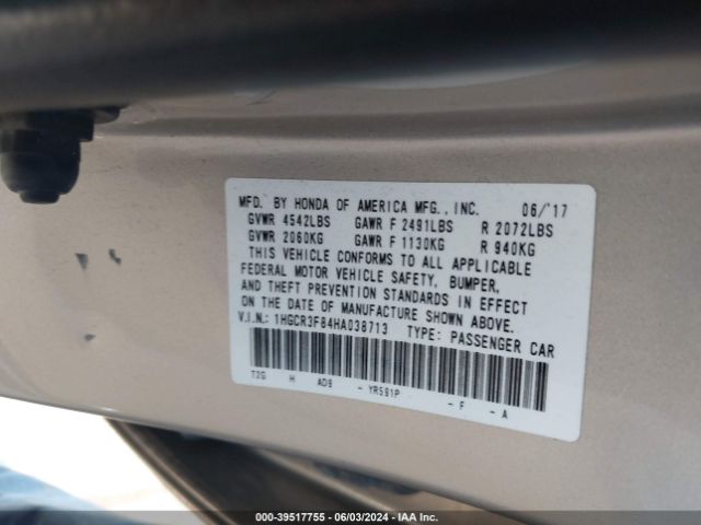 1HGCR3F84HA038713 Honda Accord Ex-l V6