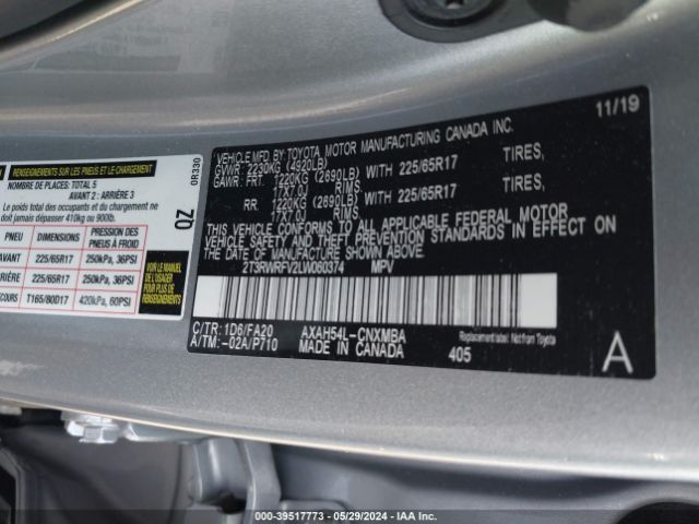 2T3RWRFV2LW060374 Toyota Rav4 Xle Hybrid