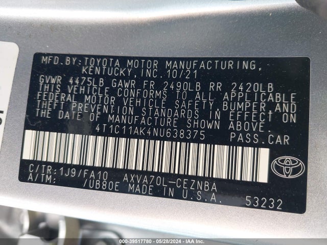 Toyota CAMRY LE 2022 4T1C11AK4NU638375 Image 9