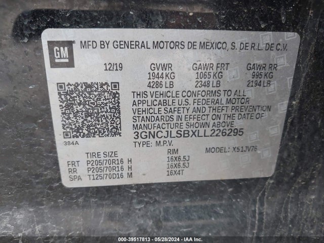 Chevrolet Trax Fwd Lt 2020 3GNCJLSBXLL226295 Image 9