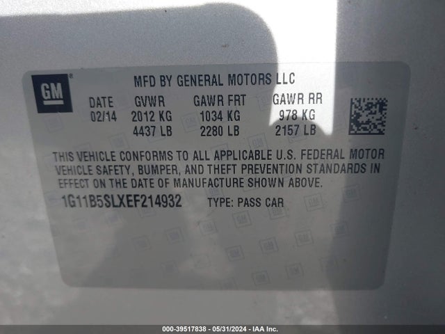 Chevrolet Malibu 1ls 2014 1G11B5SLXEF214932 Image 9